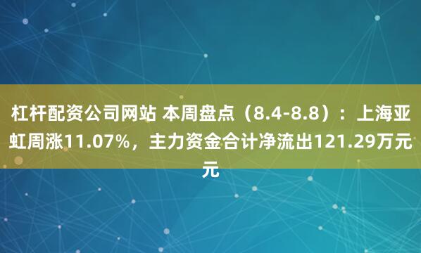 杠杆配资公司网站 本周盘点（8.4-8.8）：上海亚虹周涨11.07%，主力资金合计净流出121.29万元